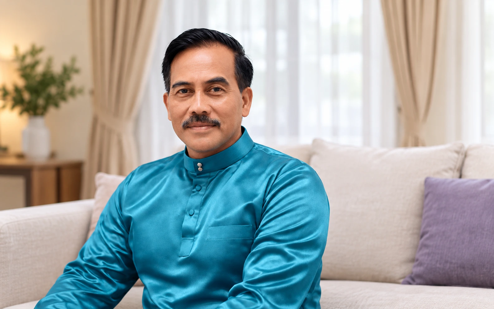 Ustaz Roslan dalam baju melayu berwarna biru